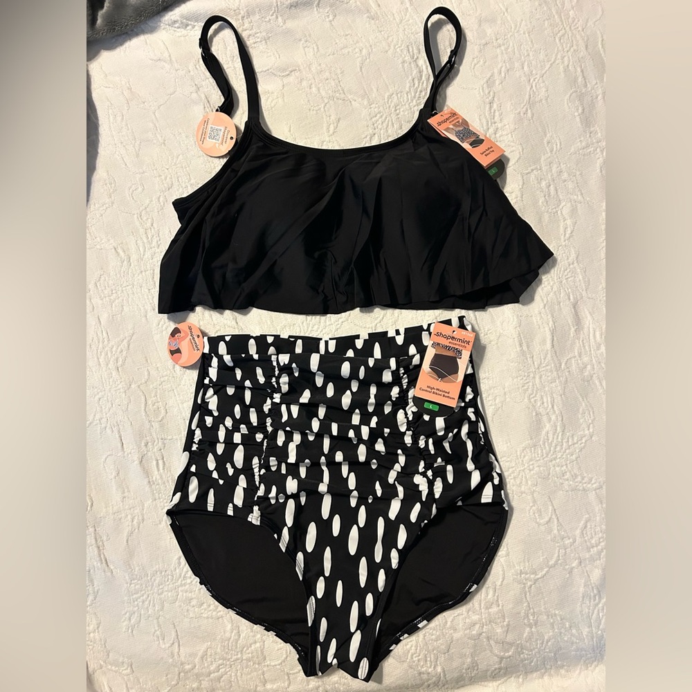 Shapermint Essentials Ruffled Bikini Top Highwaisted Control Bottom